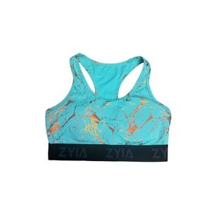 Zyia Active Teal Marble Copper Metallic Racerback Sports Bra Medium